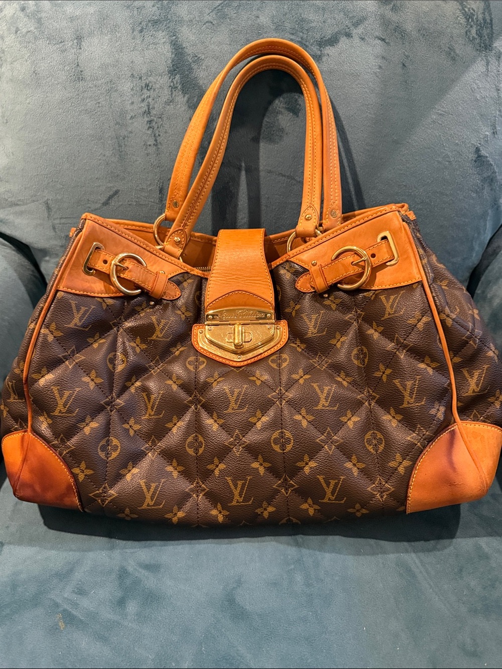 Louis Vuitton Brown Monogram Quilted Shoulder Bag with Tan Trim